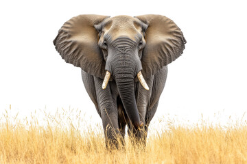 Fototapeta premium Front view of African elephant in grass 