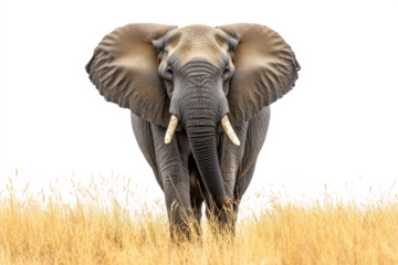 Front view of African elephant in grass
