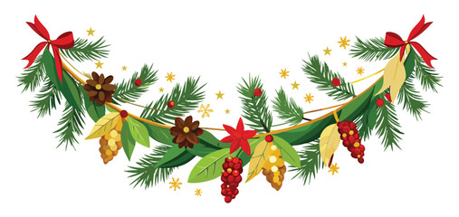 Festive floral garland for Christmas holiday season celebration and decoration