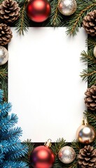 Festive Top View Composition with Christmas Ornaments and Pinecones