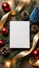 Festive Tabletop Composition with Blank Card and Decorations