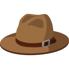 Brown Fedora Hat With Leather Band and Buckle Accent Minimalist Style Accessory Isolated on Transparent Background
