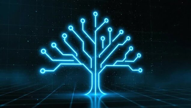 Glowing Blue Circuit Board Tree Digital Network Concept