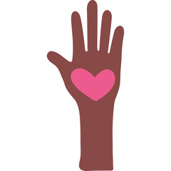Brown Hand Raised With Pink Heart Symbol On Palm Isolated On White Background Simple Graphic Design