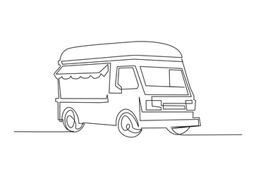 Food Truck Van in continuous one line drawing. Single line art illustration of Food Truck Car. Editable vector.