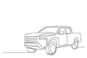 Old Pickup Truck in continuous one line drawing. Single line art illustration of Vintage Pick Up Truck. Editable vector. © tri