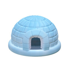 A 3D stylized blue and white igloo built from ice blocks with an archway entrance.