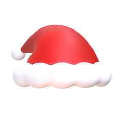 A 3D stylized red Santa hat with a puffy white trim and pom-pom.