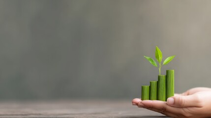 Sustainable Investment Portfolio Strategy, Hand holding a plant growing from a bar graph.