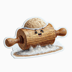 Happy Rolling Pin with Dough and Flour