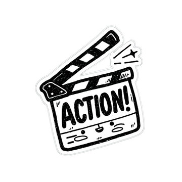 Hand-drawn Film Clapperboard with Action Text