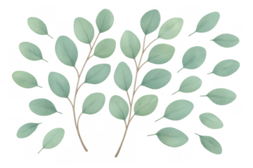 Eucalyptus leaves watercolor illustration. Creating soft botanical elements for natural designs, transparent background