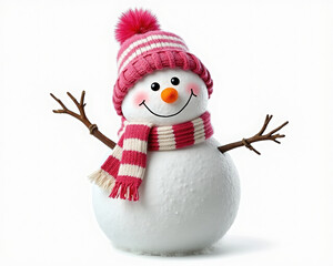 Snowman cartoon winter character wearing hat and scarf with white background