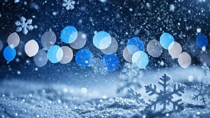 Captivating winter snowfall with shimmering bokeh lights and a detailed snowflake macro - Powered by Adobe