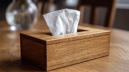 Wooden tissue box on table
