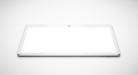 Silver framed digital tablet featuring a blank white screen, presented on a clean white background, ideal for showcasing modern technology and minimalist design.