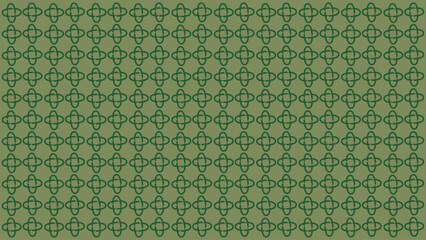 Seamless Geometric Quatrefoil Outline Pattern, Tonal Olive Green Background
