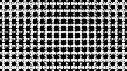 Seamless Geometric Quatrefoil Grid Pattern, White on Black Ornamental Background