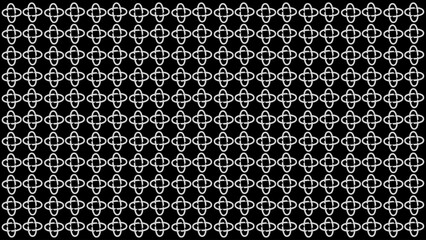 Seamless Geometric Quatrefoil Outline Pattern, White on Black Background