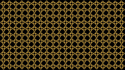 Seamless Geometric Quatrefoil Pattern, Elegant Gold Outline on Black Background
