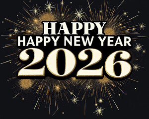 Happy Happy New Year 2026 celebration greetings card festive holiday sparkles