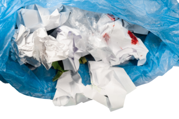 Plastic Waste and Garbage Collected in a Blue Bag: A Visual Representation of Environmental Responsibility and Recycling Efforts on a Transparent Background