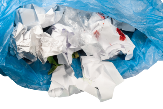 Plastic Waste and Garbage Collected in a Blue Bag: A Visual Representation of Environmental Responsibility and Recycling Efforts on a Transparent Background