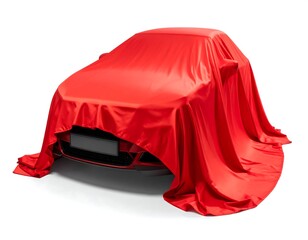 Vehicle silhouette covered in vibrant red satin cloth, isolated on white
