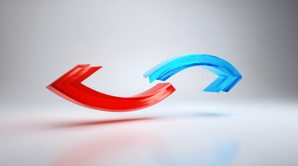 reprisal. A sharp red arrow deflecting a blue arrow on a neutral background. event key visuals, club posters, designed for fitness apps and gym onboarding.