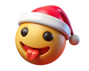 Festive Emoji Character with Tongue Santa Hat isolated 3D Render Illustration Holiday Theme