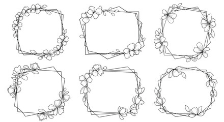 Collection of decorative scattered floral border frames for graphic design projects.