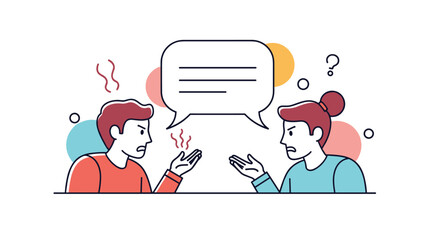 Two people arguing with a speech bubble above them showing a disagreement.