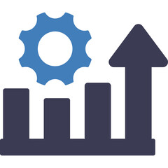 Business Growth Chart Icon With Upward Arrow And Cogwheel Symbol On White Background