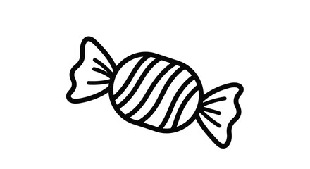 A simple drawing of a wrapped candy with stripes and twisted ends.