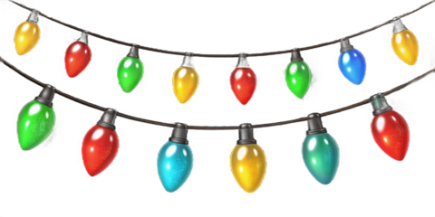 Colorful Christmas String Lights Isolated on White Background