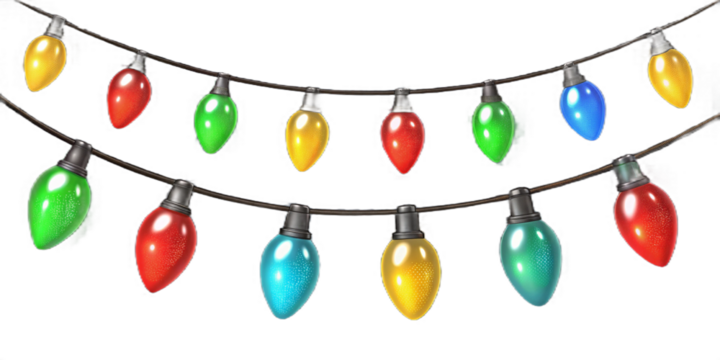 Colorful Christmas String Lights Isolated on White Background