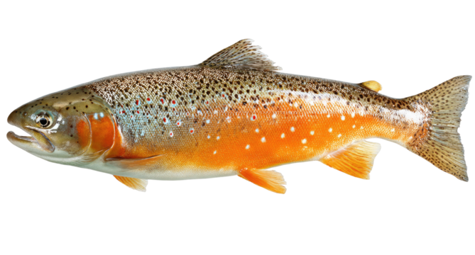 A side profile of a speckled trout with orange and brown hues
