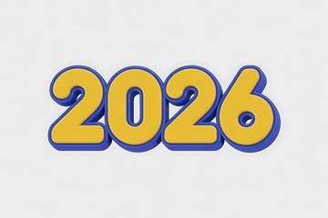 Bold yellow 3d numbers spelling out the year 2026 with a blue outline