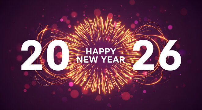 happy new year 2026 firework banner with bokeh effect