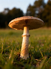 Lone Mushroom in Sunlit Clearing