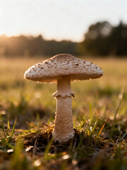 Single Forest Mushroom in Warm Light