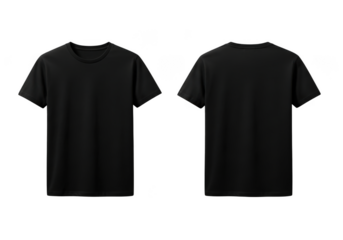 Two black t shirts front and back view isolated on transparent background