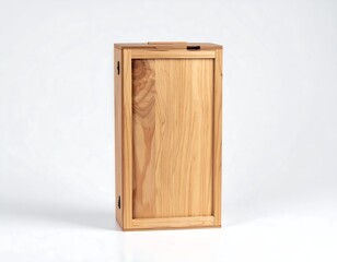 Wooden cabinet against a white backdrop; simple design, side view