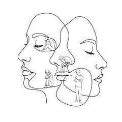 Mental health awareness and psychological struggles depicted through abstract line art.