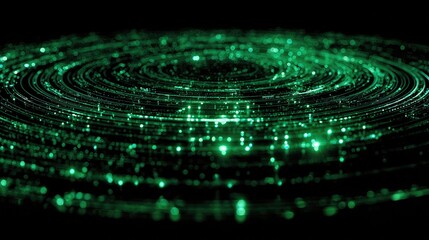 Digital data stream forming concentric glowing circles