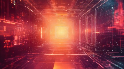 Digital data tunnel with glowing network connections