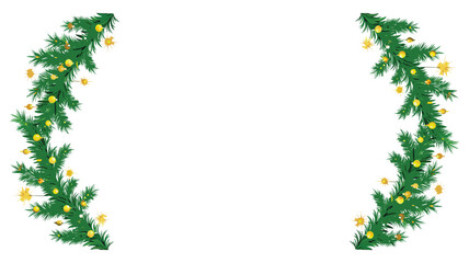 Decorative festive garland with yellow ornaments on a transparent backdrop. 