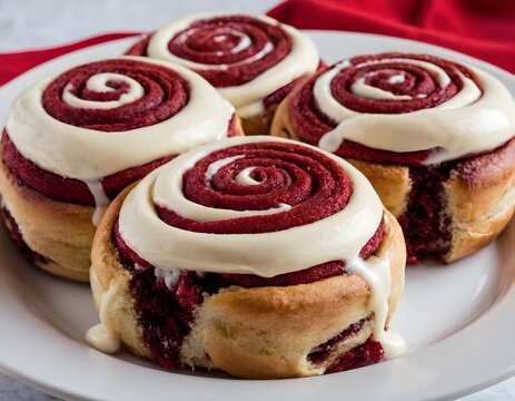 red velvet cinnamon rolls with cream cheese icing - Powered by Adobe