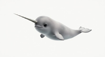 Charming narwhal calf with majestic tusk appears gently illuminated by soft studio light against a clean white background.. AI Generated
