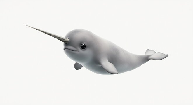 Charming narwhal calf with majestic tusk appears gently illuminated by soft studio light against a clean white background.. AI Generated - Powered by Adobe